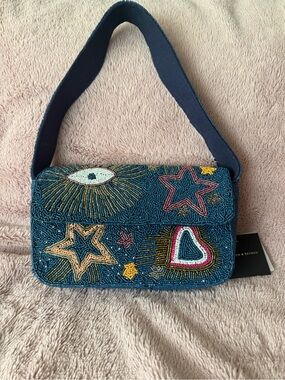 🌙 Viral NWT Beaded Navy Star & Heart Shoulder Bag